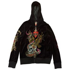 RARE Vintage Ed Hardy Christian Audigier “New York City” Velour Zip-Up
